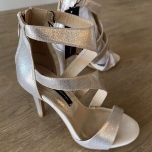 French Connection Strappy High Heeled Sandal-Rose Gold‎ Shimmer-Size 5-RRP $128